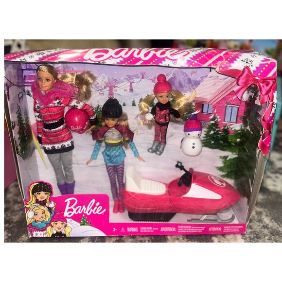 Mattel Barbie & Sisters Doll Set Winter Fun Sled & Snowmobile (NWT) - Picture 1 of 2